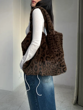 Leopard print mink fur eco bag