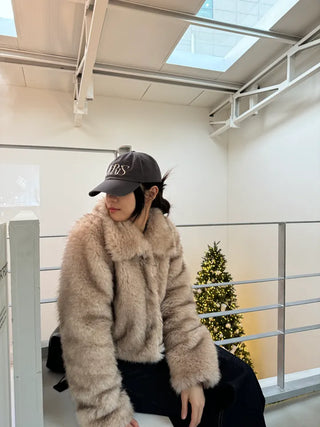 Two-tone collar mink crop fur jacket