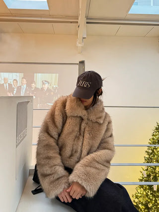 Two-tone collar mink crop fur jacket