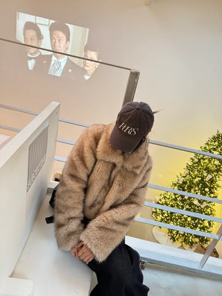 Two-tone collar mink crop fur jacket