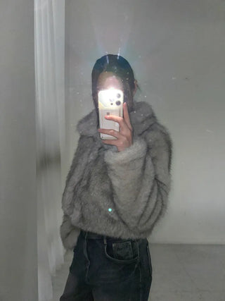 Two-tone collar mink crop fur jacket