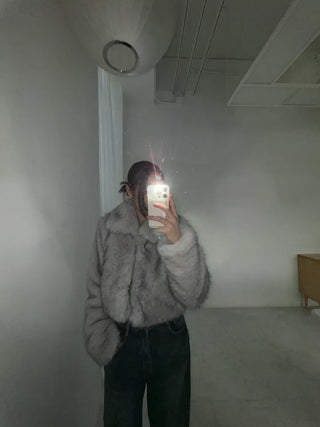 Two-tone collar mink crop fur jacket