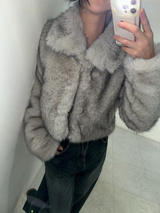 Two-tone collar mink crop fur jacket
