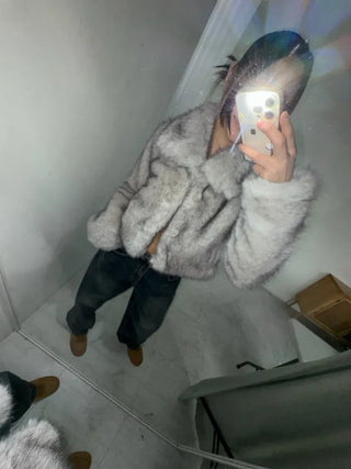 Two-tone collar mink crop fur jacket