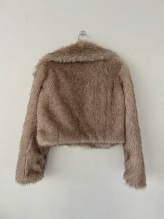 Two-tone collar mink crop fur jacket