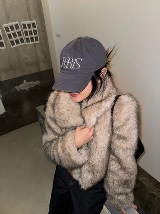 Two-tone collar mink crop fur jacket