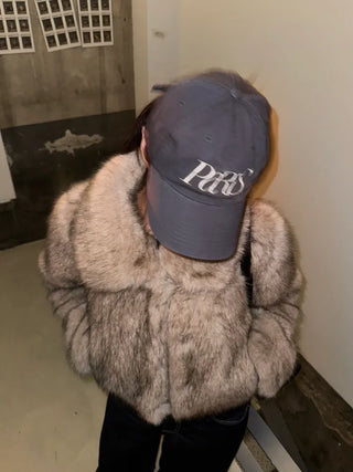 Two-tone collar mink crop fur jacket