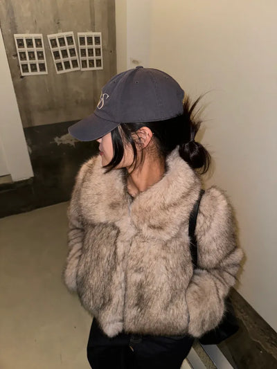 Two-tone collar mink crop fur jacket