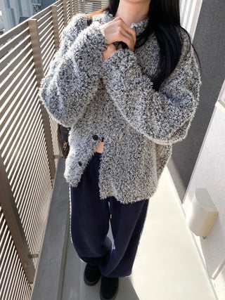 tender bouclé oversized loose-fit cardigan