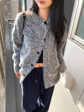 tender bouclé oversized loose-fit cardigan