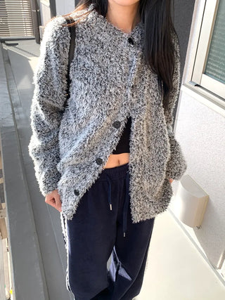 tender bouclé oversized loose-fit cardigan