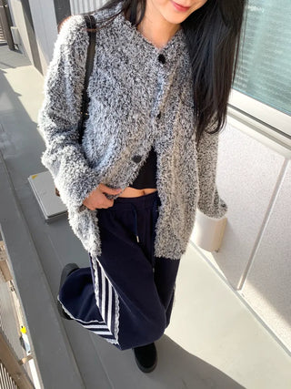 tender bouclé oversized loose-fit cardigan