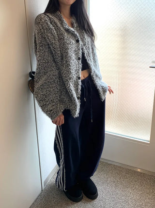 tender bouclé oversized loose-fit cardigan