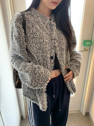tender bouclé oversized loose-fit cardigan