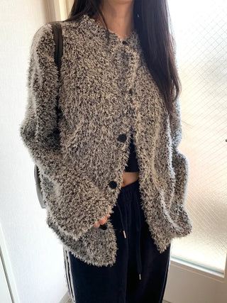 tender bouclé oversized loose-fit cardigan