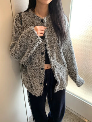 tender bouclé oversized loose-fit cardigan