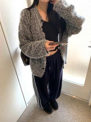 tender bouclé oversized loose-fit cardigan