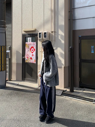 tender bouclé oversized loose-fit cardigan