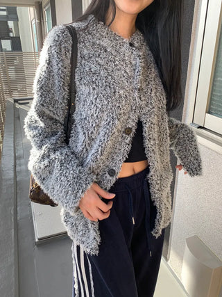 tender bouclé oversized loose-fit cardigan