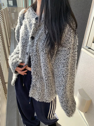 tender bouclé oversized loose-fit cardigan