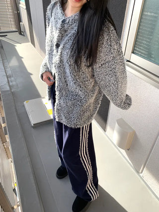 tender bouclé oversized loose-fit cardigan