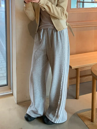 fleece-added lace wide jogger string line training pants