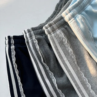 fleece-added lace wide jogger string line training pants