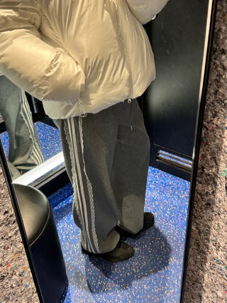 fleece-added lace wide jogger string line training pants