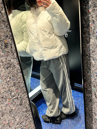 fleece-added lace wide jogger string line training pants