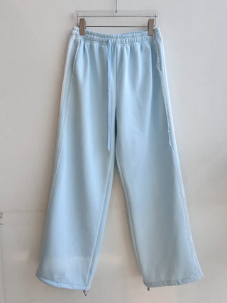 fleece-added lace wide jogger string line training pants