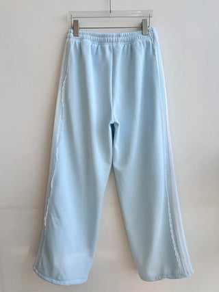 fleece-added lace wide jogger string line training pants