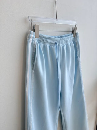 fleece-added lace wide jogger string line training pants
