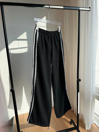 fleece-added lace wide jogger string line training pants