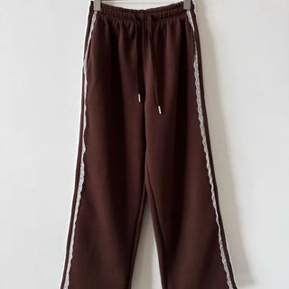 fleece-added lace wide jogger string line training pants