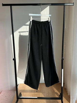 fleece-added lace wide jogger string line training pants