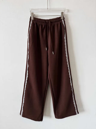 fleece-added lace wide jogger string line training pants