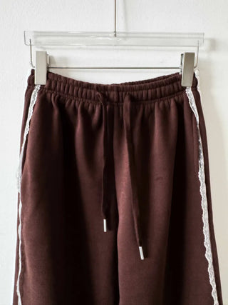 fleece-added lace wide jogger string line training pants
