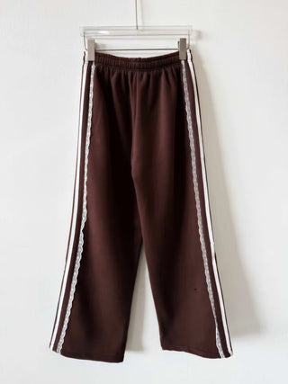 fleece-added lace wide jogger string line training pants