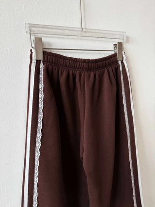fleece-added lace wide jogger string line training pants