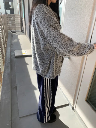 fleece-added lace wide jogger string line training pants