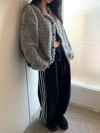fleece-added lace wide jogger string line training pants