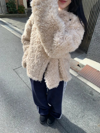 Added brown color🐻 Rumble fleece mustang poggle turtleneck fur jacket
