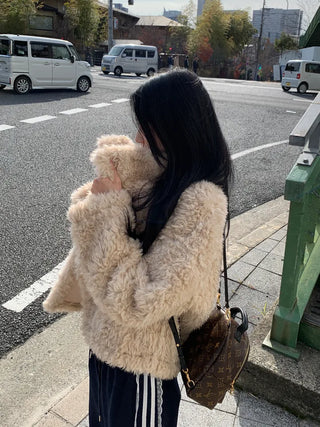 Added brown color🐻 Rumble fleece mustang poggle turtleneck fur jacket