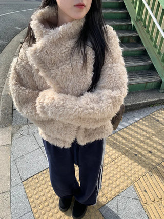Added brown color🐻 Rumble fleece mustang poggle turtleneck fur jacket