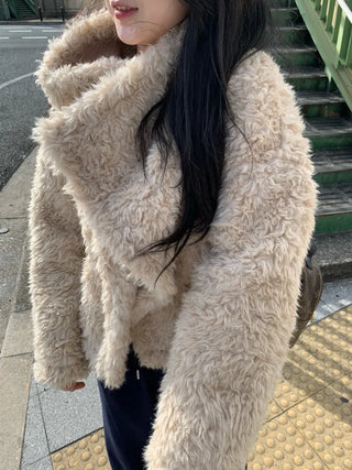 Added brown color🐻 Rumble fleece mustang poggle turtleneck fur jacket