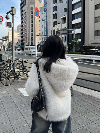 hooded overfit fox fur jacket