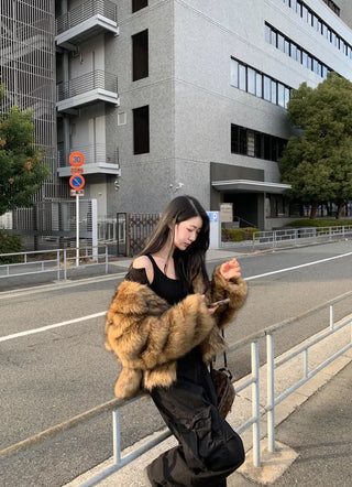 hooded overfit fox fur jacket