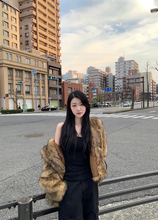 hooded overfit fox fur jacket