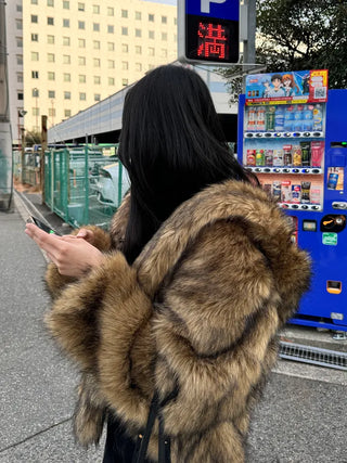 hooded overfit fox fur jacket