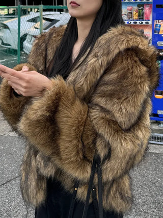 hooded overfit fox fur jacket